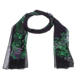 Pre Owned Versace Black & Purple Floral Print Silk Stole