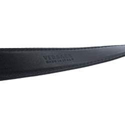 Pre Owned حزام فيرساتشي إبزيم ميدوسا جلد لامع أسود 95 سم