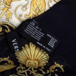 Pre Owned Versace White & Gold Baroque Print Silk Scarf