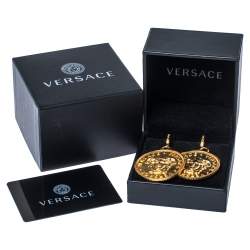 Pre Owned Versace Medusa Coin Gold Tone Drop Earring 