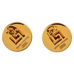 مملوكة مسبقًا Versace Medusa Black Enamel Gold Tone Round Stud Earrings