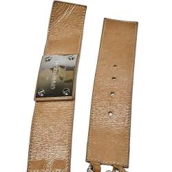 Versace Beige Patent Leather and Chain Logo Plaque Belt 85CM