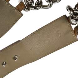Versace Beige Patent Leather and Chain Logo Plaque Belt 85CM