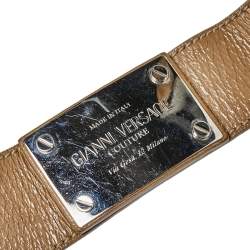 Versace Beige Patent Leather and Chain Logo Plaque Belt 85CM