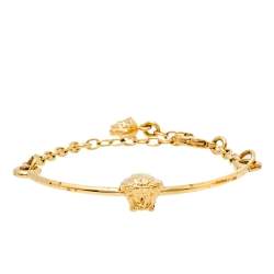 Pre Owned Versace Gold Tone Medusa Chain Link Cuff Bracelet