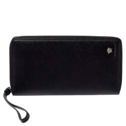 Pre Owned Versace Black Saffiano Leather Medusa Wallet Organizer