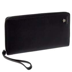 Pre Owned Versace Black Saffiano Leather Medusa Wallet Organizer