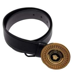 Pre Owned Versace Black Leather Medusa Belt 75CM