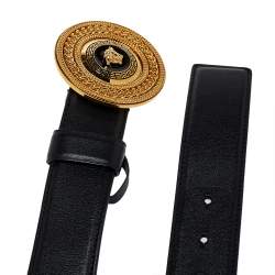 Pre Owned Versace Black Leather Medusa Belt 75CM