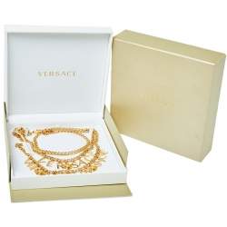 Pre Owned Versace Gold Tone Logo & Medusa Charms Chain Belt