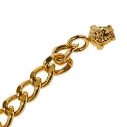 Pre Owned Versace Gold Tone Logo & Medusa Charms Chain Belt