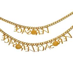Pre Owned Versace Gold Tone Logo & Medusa Charms Chain Belt