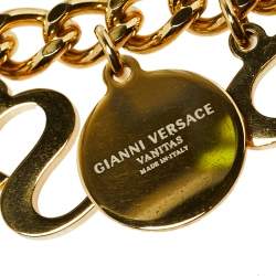Pre Owned Versace Gold Tone Logo & Medusa Charms Chain Belt