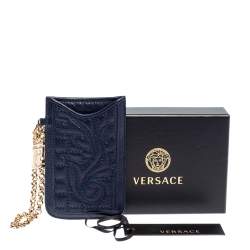 Pre Owned Versace Blue Leather Phone Holder