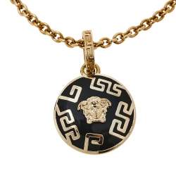 Pre Owned Versace Black Medusa Charm Gold Tone Chain Bracelet