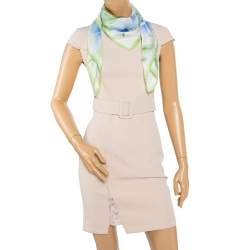 Pre Owned وشاح فيرساتشي حرير أخضر فاتح مورد مطبوع