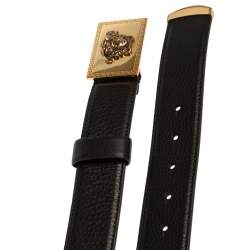 Pre Owned Versace Black Leather Medusa Square Buckle Belt 95CM