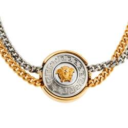 Pre Owned Versace Vanitas Medusa Two Tone Metal Double Chain Bracelet