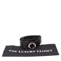 Pre Owned Versace Black Leather Round Logo Buckle Waist Belt 80CM