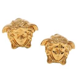 Pre Owned Versace Gold Tone Medusa Stud Earrings