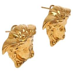 Pre Owned Versace Gold Tone Medusa Stud Earrings