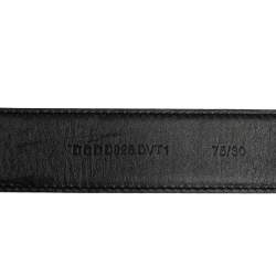 مملوكة مسبقًا حزام فيرساتشي جلد أسود مزخرف كريستال بالشعار 75سم