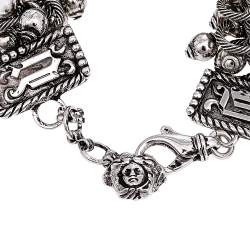 Pre Owned Versace Gunmetal Tone Triple Link Charm Bracelet