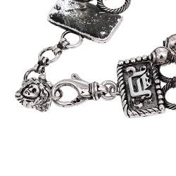 Pre Owned Versace Gunmetal Tone Triple Link Charm Bracelet