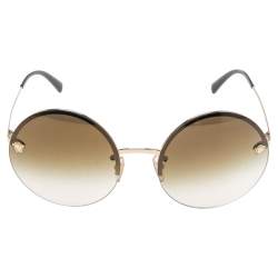 Pre Owned Versace Gold/Black MOD 2176 Medusa Rimless Round Sunglasses