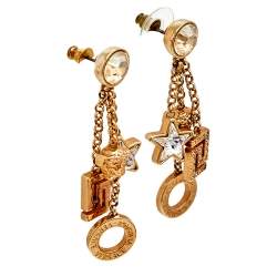 Pre Owned Versace Gold Tone Crystal Star & Medusa Drop Earrings