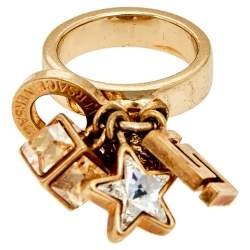 Pre Owned Versace Gold Tone Star & Medusa Charms Ring Size EU 57