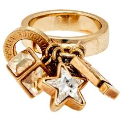Pre Owned Versace Gold Tone Star & Medusa Charms Ring Size EU 57