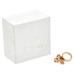 Pre Owned Versace Gold Tone Star & Medusa Charms Ring Size EU 57
