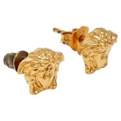 Pre Owned Versace Gold Tone Medusa Motif Stud Earrings