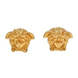 Pre Owned Versace Gold Tone Medusa Motif Stud Earrings