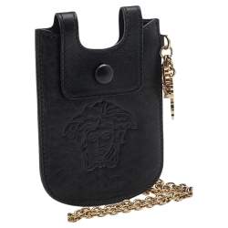 Pre Owned Versace Black Leather Phone Holder