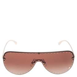 Pre Owned Versace Gold Tone Crystals/ Brown Gradient 2230-B Shield Sunglasses