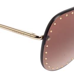 Pre Owned Versace Gold Tone Crystals/ Brown Gradient 2230-B Shield Sunglasses