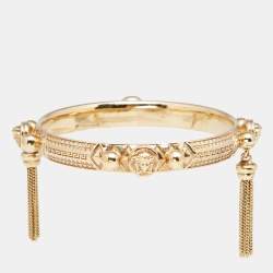 Pre Owned Versace Gold Tone Medusa Tassel Charm Bangle Bracelet