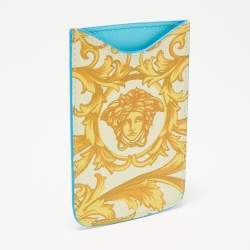 Pre Owned Versace Yellow/Blue Medusa Print Leather Phone Cover