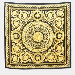 Versace Black Baroque Print Silk Scarf