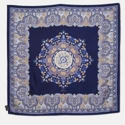 Versace Navy Blue Printed Silk Square Scarf