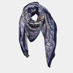Versace Navy Blue Printed Silk Square Scarf