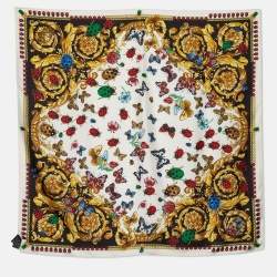 Versace White Butterfly and Ladybird Print Silk Scarf