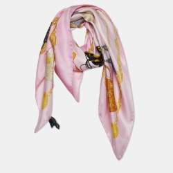Versace Pink Bags & Chain Print Silk Scarf
