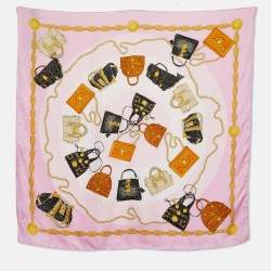 Versace Pink Bags & Chain Print Silk Scarf