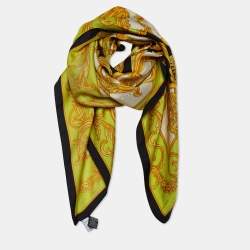 Versace Green Barocco Chaos Couture Print Silk Scarf