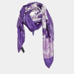 Versace Purple Flower Print Silk Scarf