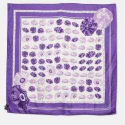 Versace Purple Flower Print Silk Scarf