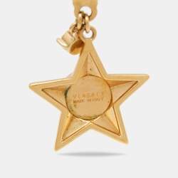 Pre Owned Versace Medusa Crystals Star Sterling Silver Gold Tone Drop Earrings